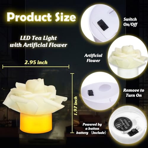 Image of SupBri 12 Pack Led Candles with Artificial Flowers, 200+Hour Battery Operated Tea Lights Candles for Centerpiece Table, Party, Wedding Decorations(White)