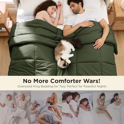 Image of Bedsure Comforter Duvet Insert - Quilted Comforters Oversized King Size, All Season Duvet, Down Alternative Bedding, with 8 Tabs, Gifts for Women /Men, Olive Green, Oversized King 116 x 98 Inches