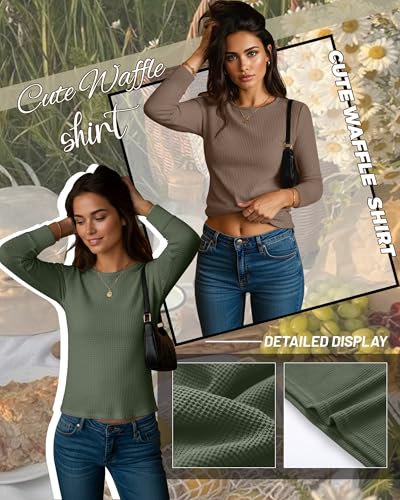 Image of 3 Pack Women's Waffle T-Shirts, 3-Color, Small | Long Sleeve, Waffle, Crew Neck, Slim Fit, Thermal, Stretch, Casual, Warm, Basic, Layer, Soft, Breathable, Lightweight, Trendy