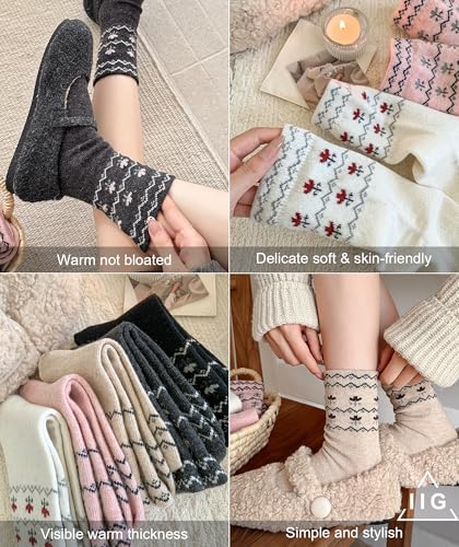 Image of IIG 5 Pairs Women's Vintage Style Thick Wool Warm Winter Crew Socks