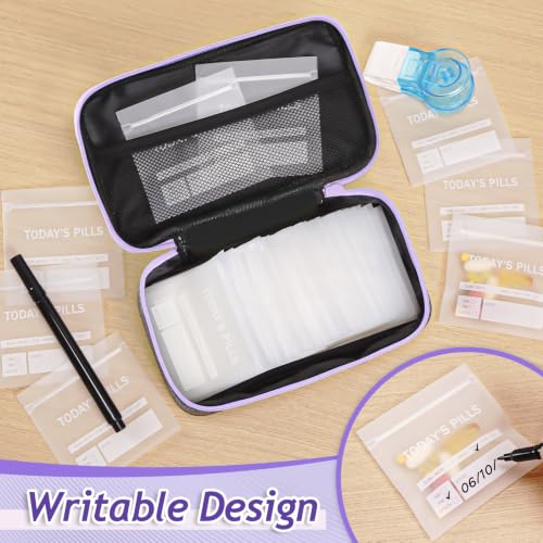 Image of Pill Bags for Travel 120 Pcs, Clear Pill Pouches with Storage Organizer Case, Marker and Pill Remover - Resealable Pill Pockets for Daily and Travel Medication Management