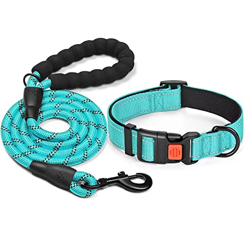 Collar de Perro Ajustable con Correa de Perro de 120 cm, de Nylon Transpirable, para los Cachorros de Caminar, Correr y Entrenar. Collar Perro Mediano, azul Cover