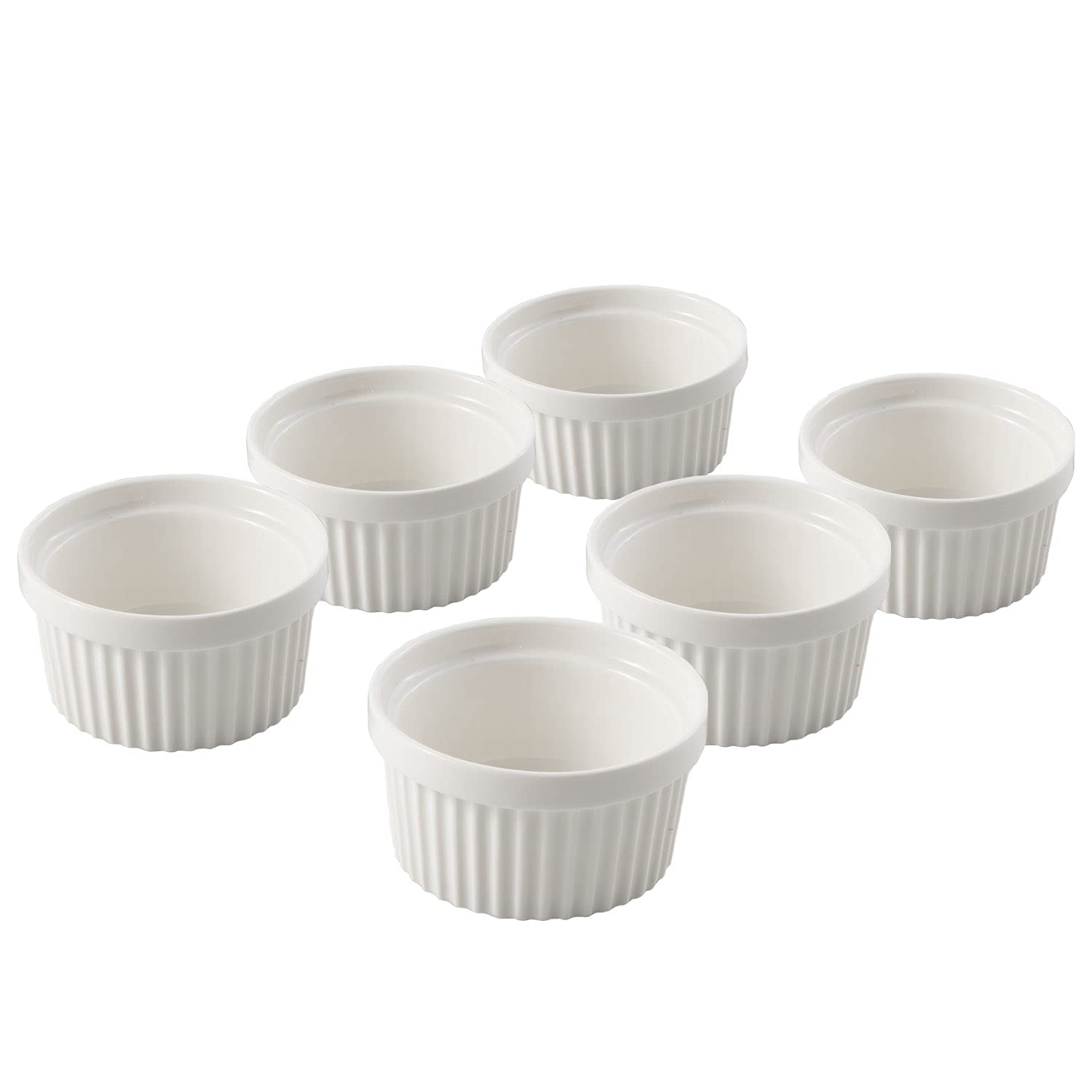 NuwaveCeramic Ramekins 8 oz, Set of 6, Elegant Classic Style Ramekins for Baking Souffles, Creme Brulées, Custards, Puddings, 4.3” Wide & 2” Tall, Microwave, Oven & Dishwasher-Safe, Ivory White