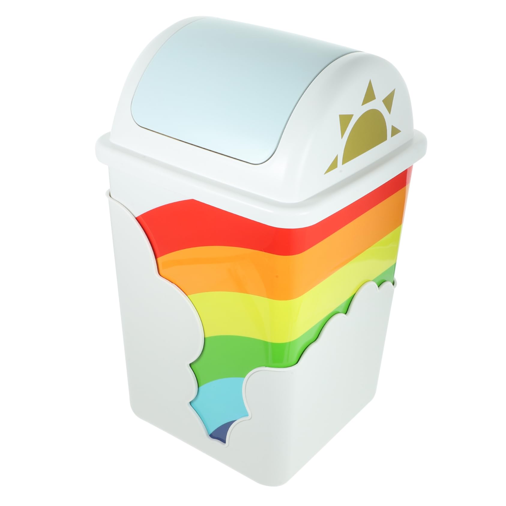 OKUMEYR Rainbow Swing Top Trash Can Touchless Garbage Bin for Boys and Girls Rooms Nurseries and Classrooms Plastic Waste Basket