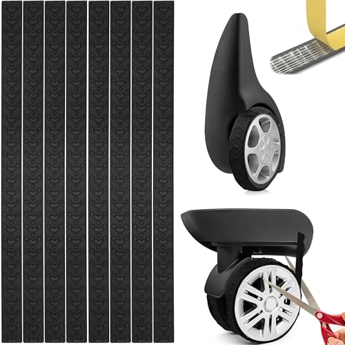 Adhesive Silicone Luggage Wheel Covers 8 Pack, Cuttable Silent Protection Suitcase Wheel Protection Covers,Fits Most Suitcases & Office Chair Casters,Durable, Shock Absorption, Waterproof (Black)