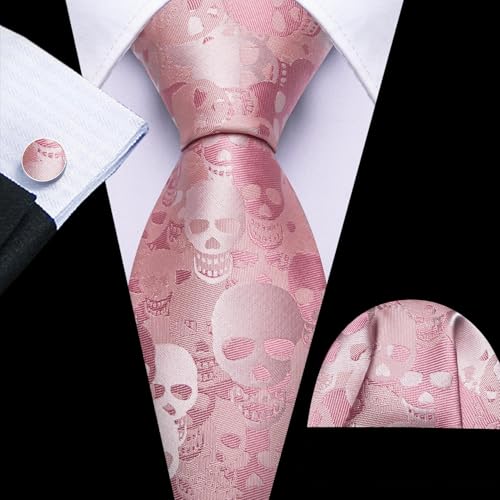 Image of Barry.Wang Man Tie Sets Skull Ties Animal Extra Long Necktie Silk Woven Handkerchief Cufflinks Festival Party Gift