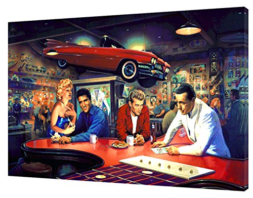 Bild auf Holzrahmen, Motiv Abend bei Rick 'Selvis Pressley, Marilyn Monroe James Dean Humrey Bogart, 24 x 16 inch -38mm depth