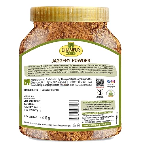 Image of Dhampure Speciality Organic Jaggery Powder, 800G | Desi Shakkar Powder | Source of Minerals | Healthier Substitute for White Sugar | Free from Chemical Fertilizers, Preservatives