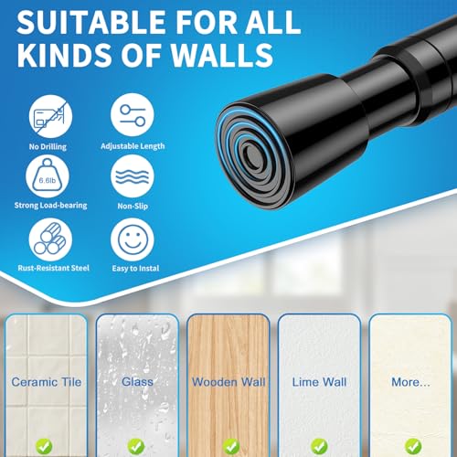Image of AIZESI 4 Pack Tension Rods for Windows 26.5 to 36 inch, Adjustable Expandable Pressure Spring Curtain Rods No Drilling, Curtain Rods for Kitchen Curtains, Closet, Door, Black