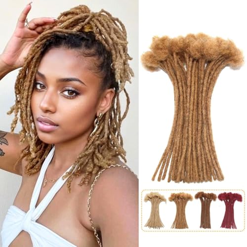 Honey Blonde Loc Extensions Human Hair 0.4 cm 8 Inch 30 Strands #27 Dreadlock Extensions Human Hair Loc Extensions Dreads Extensions for Men Women Kids Real Human Hair Locs Handmade Permanent Locs