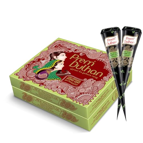 Prem Dulhan Hand Designing | Without Chemical | Long Lasting | For Men Women | of 12 Pieces | Natural Mehandi Cone – 350 GRM (Pack of 2) Prem Dulhan Hand Designing | Without Chemical | Long Lasting | For Men Women | of 12 Pieces | Natural Mehandi Cone – 350 GRM (Pack of 2)