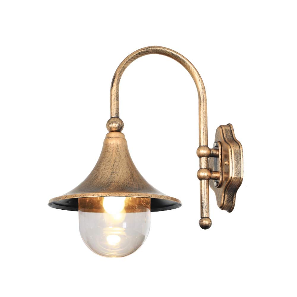 SMCCYYSD Wall Lamp, European Outdoor Light Horn Waterproof Fitting Bracket Lamp Glass Lampshade E27 Exterior Sconce Black Decorative Beds,Ancient Copper Color
