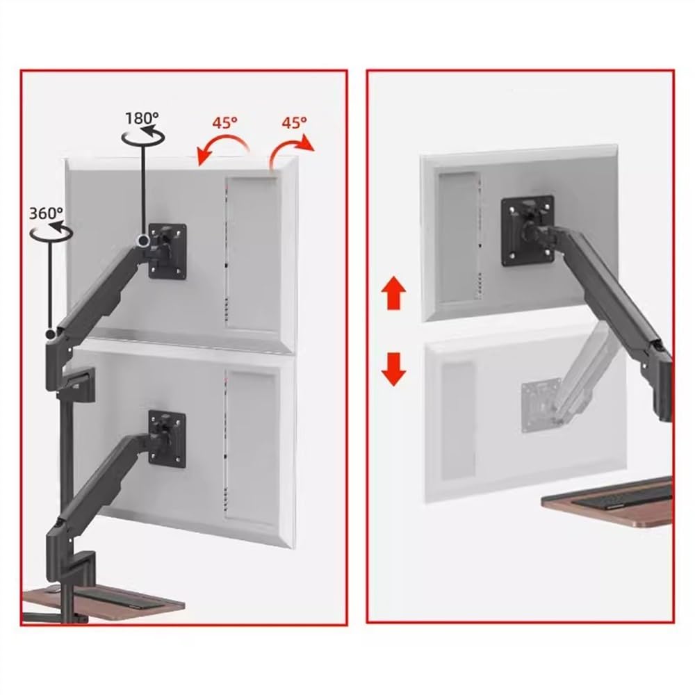 Supporto per monitor regolabile in altezza con molla a gas, supporto per doppio monitor con ripiano per tastiera, supporto multifunzione per monitor da 14 – 43 pollici, con funzione di rotolo, mobile