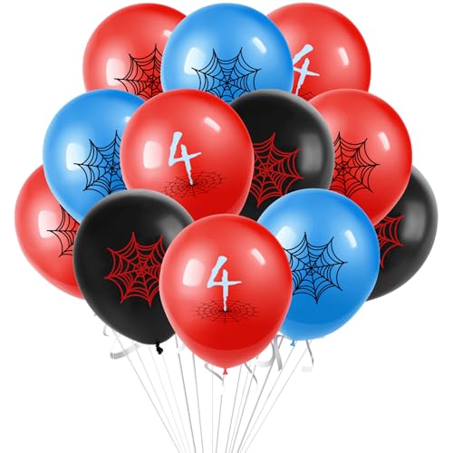ZHIHUI Birthday party balloons Spider themed color scheme 4th Birthday Decorations 12inch Red Black Blue Latex Balloons Party Decorations for Cartoon Theme Birthday Party Supplies