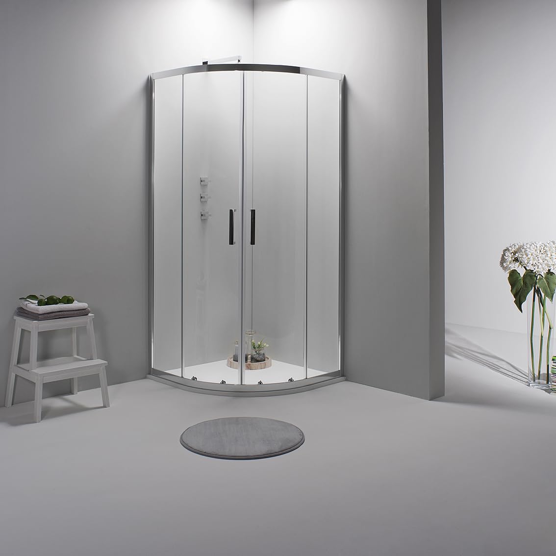 Box Doccia Semicircolare 90 x 90 cm - Cabina Doccia in Cristallo Temperato 6mm, Trasparente e Scorrevole con Profilo Flat Cromato Adattabile - Facile da Installare e Pulire