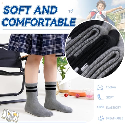 Image of Eyean Kids Athletic Crew Socks Boys Girls Cotton School Uniform Casual Basic Socks 6 Pairs