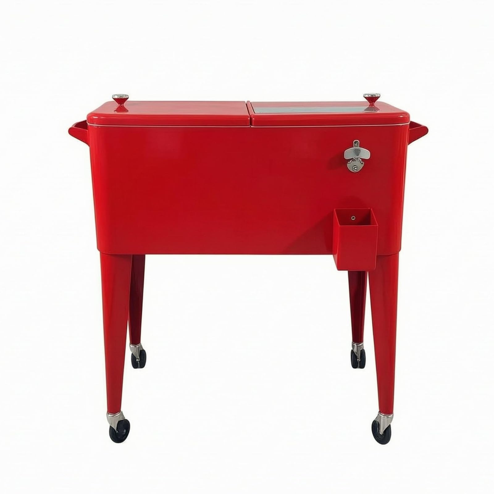 Carrello Bevande Isolato Carrello Bar Carrello Servizio Secchiello Ghiaccio Metallo con Ruote E Portaoggetti Design Scorrevole per Mescita E Trasporto, Rosso
