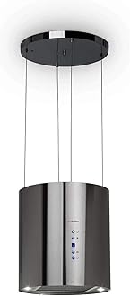 Klarstein Barett Cooker Hood - Exhaust Hood, Island Hood, Ø 35cm, 190 W Motor, Max. 560 m³ / h Circulating Air, 3 Power Levels, LED Cooking Surface Lighting, Stainless Steel - Pale Silver