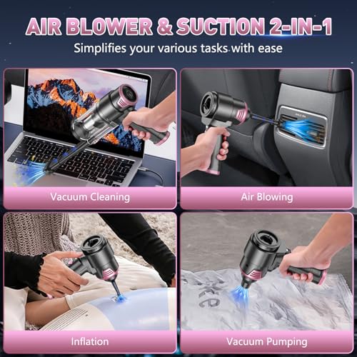 Image of KMM Handheld Car Vacuum Cleaner, 16000PA Air Duster & Vacuum Cleaner, 120W High Power Hand Held Vacuum Cordless, Portable Vacuum Rechargeable with Multi-Nozzles & LED Light for Car, Home, Pet, Office