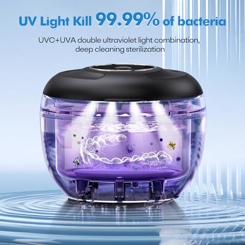 Upgraded Ultrasonic Retainer Cleaner Machine, 45kHz Ultrasonic Dentures Cleaner for Night Guards, Braces, Aligner, Toothbrush, Jewelry and More, 200ML Capacity, Black1