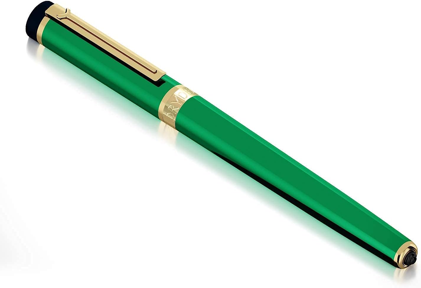 Dryden Designs Fountain Pen. Medium Nib Premium Box | 6 Ink Cartridges Included | Emerald Green