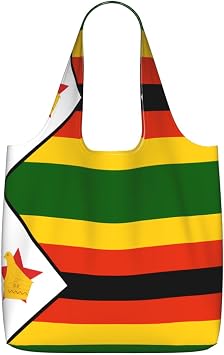 Flag of Zimbabwe Foldable Shopping Bag-Lightweight Reusable Tote with Drawstring, Packable Grocery Bag for Travel Work Gym 25L