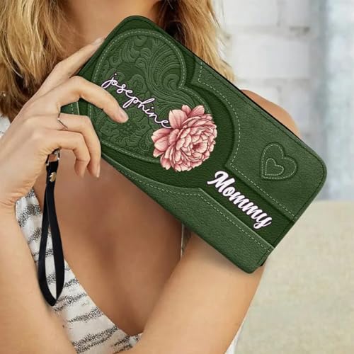 Grandma's Little Hearts Birth Month Flowers - Personalized Leather Long Wallet, Engraved Wallet with Grandkids Names, Personalized Leather Wallet for Grandma, Personalized Wallets for Women3