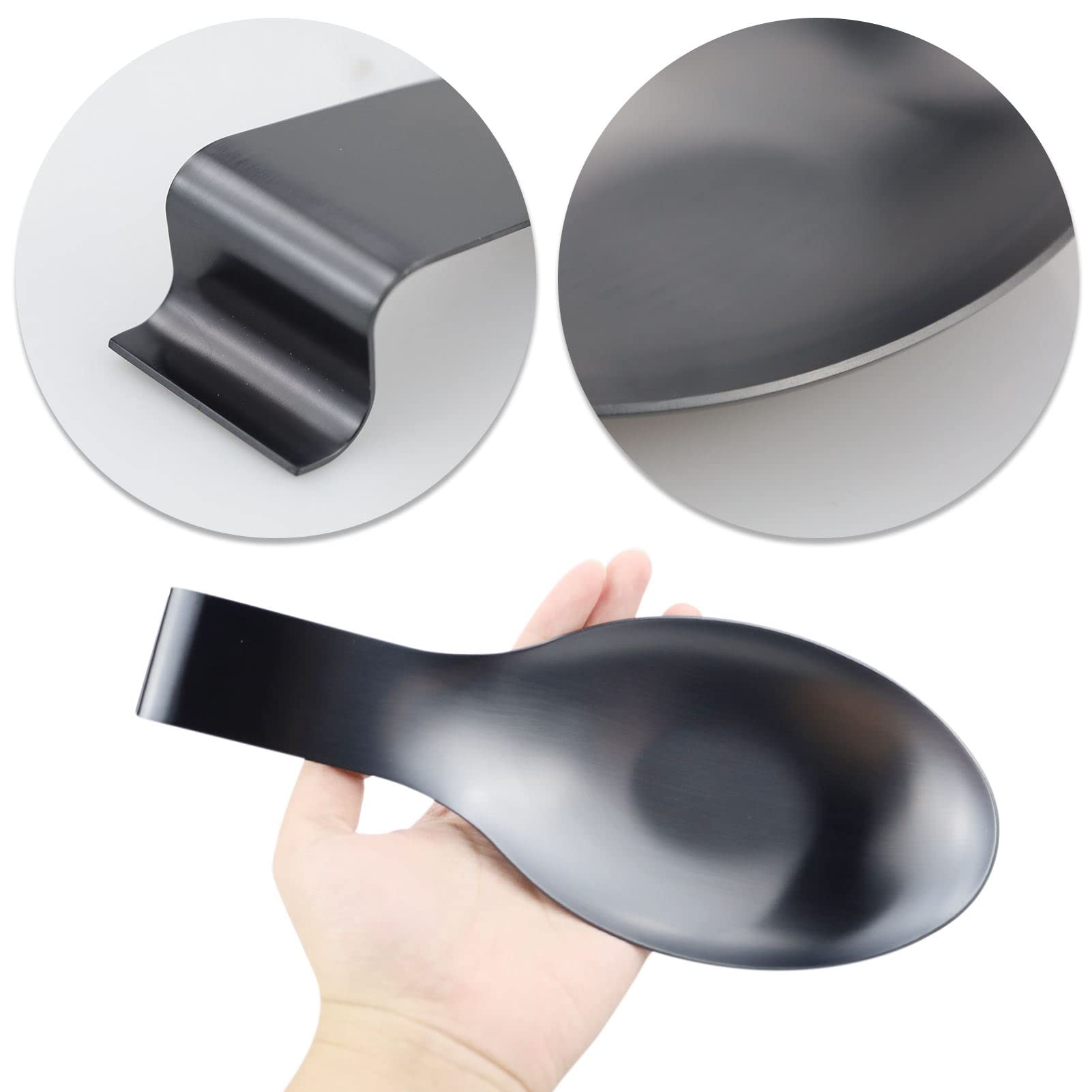 LAMXD Cuchara de color negro mate, soporte de cuchara de acero inoxidable para estufa, soporte de cocina para cucharones, pinzas, espátula, soporte de cuchara para cocina (1 PC-9,5 pulgadas)