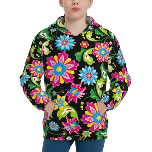 Vector Mexican Otomi Style Bright Kid Hoodies Boys Sweatshirts Girls Pullover with Pocket