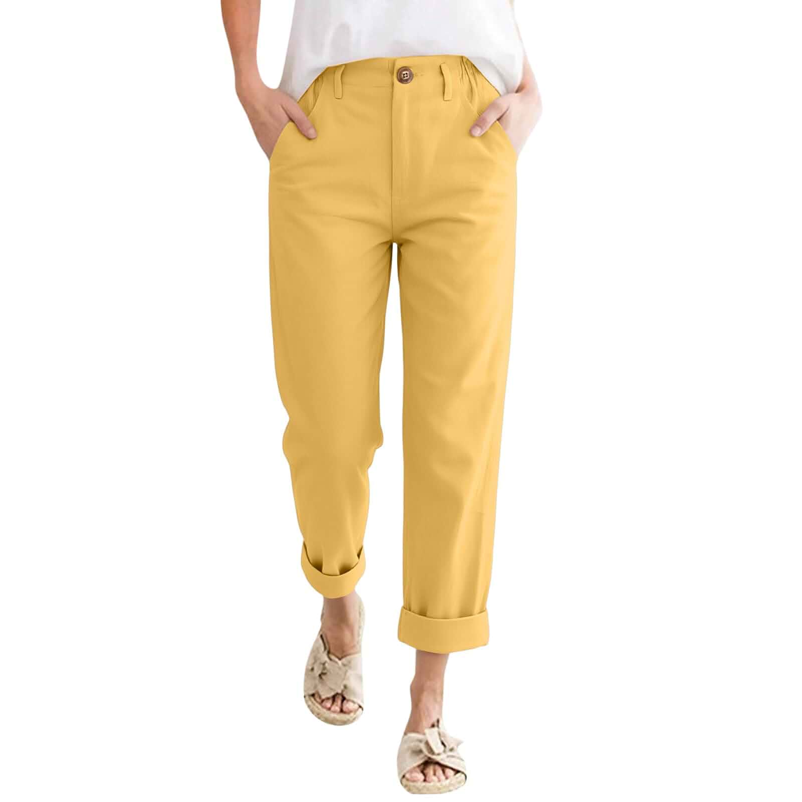 Vividcrate Linen Pants Women Petite High Waisted Cropped Pants Ankle Length Tapered Trouser Pant