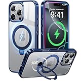 【透き通る上質感・定点360°回転】CASEKOO iPhone 16 Pro Max 用 ケース クリア 米軍MIL規格 金属感 キラキラ フィット感 MagSafe対応 最大25W急速充電対応 横縦両立 角度自在 超強磁力 耐衝撃 ラップホール付き 真空メッキ 黄変防止 いphone16promax 用ケース 6.9インチ「MagicStand Pro Kosai」(ブルー)