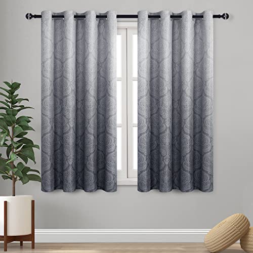 DWCN Grey Blackout Curtains - Ombre Damask Thermal Insulated Light Blocking Grommet Curtains for Bedroom and Living Room, Set of 2 Gradient Medallion Curtain Panels, 52 x 54 Inch Length