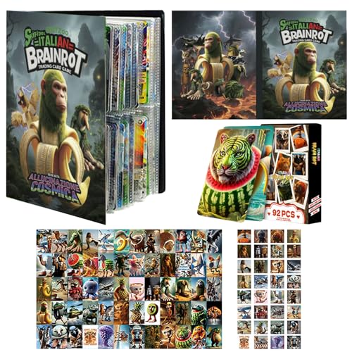 WENAUANG - WENAUANG Italian Brainrot Set de Cartes à Collectionner, Apportez un Livre de Cartes de Singe Banane Cartoon avec 60 Cartes Uniques & 32 Autocollants, Enfants, Adolescents, Fêtes et Anniversaires