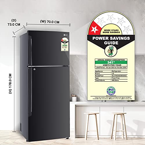 Image of LG 446 L 1 Frost-Free Smart Inverter Compressor Double Door Refrigerator (GL-T502AESR, Ebony Sheen, Convertible With Door Cooling+), Free 1 Year Extended warranty