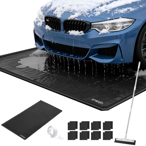 SMOQIO Garage Floor Mat, Containment Mats for Under Car with Raised Edge Waterproof, Non-Slip Heavy-Duty 1000D PVC for Floor Against Snow, Rain & Mud