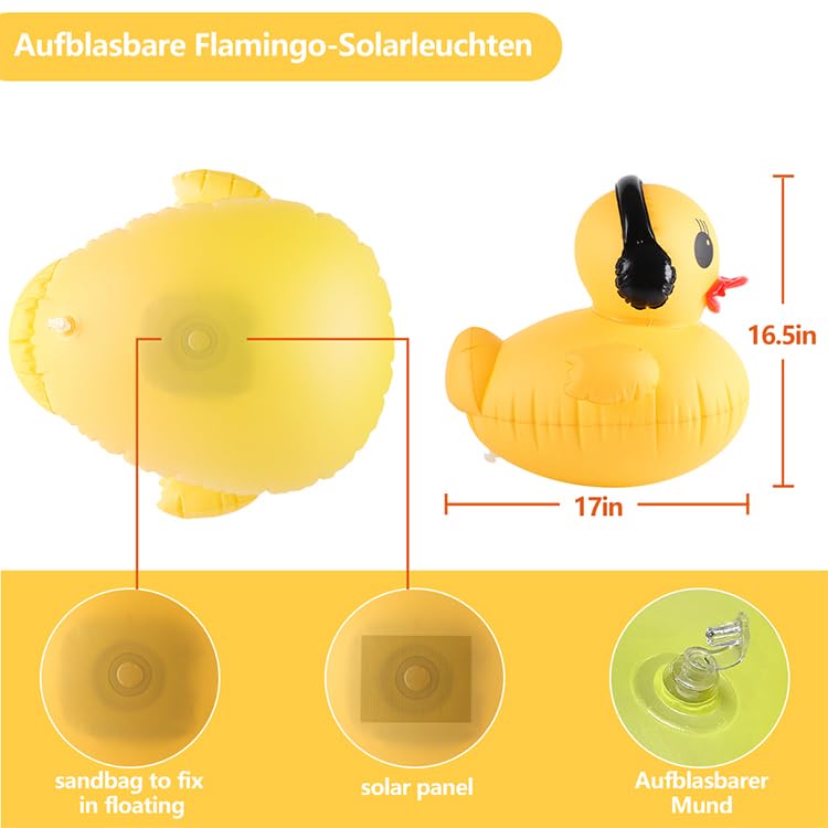 Lanterne Solaire Gonflable Canard IP68 Lampe LED Flottante pour Piscine Bassin Jardin