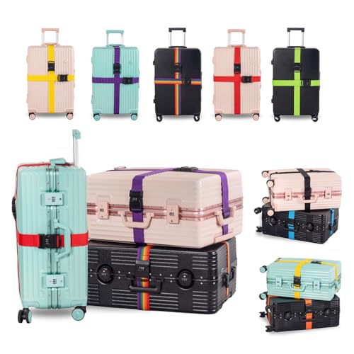 Image of 6 Packs Luggage Straps for Suitcases, Luggage Strap, Premium Luggage Belt Strap TSA Approved, Heavy-Duty and Adjustable Length(36 inch-78 inch) Suitcase Strap, Straps for Bags (Red,Green,Dark Blue)