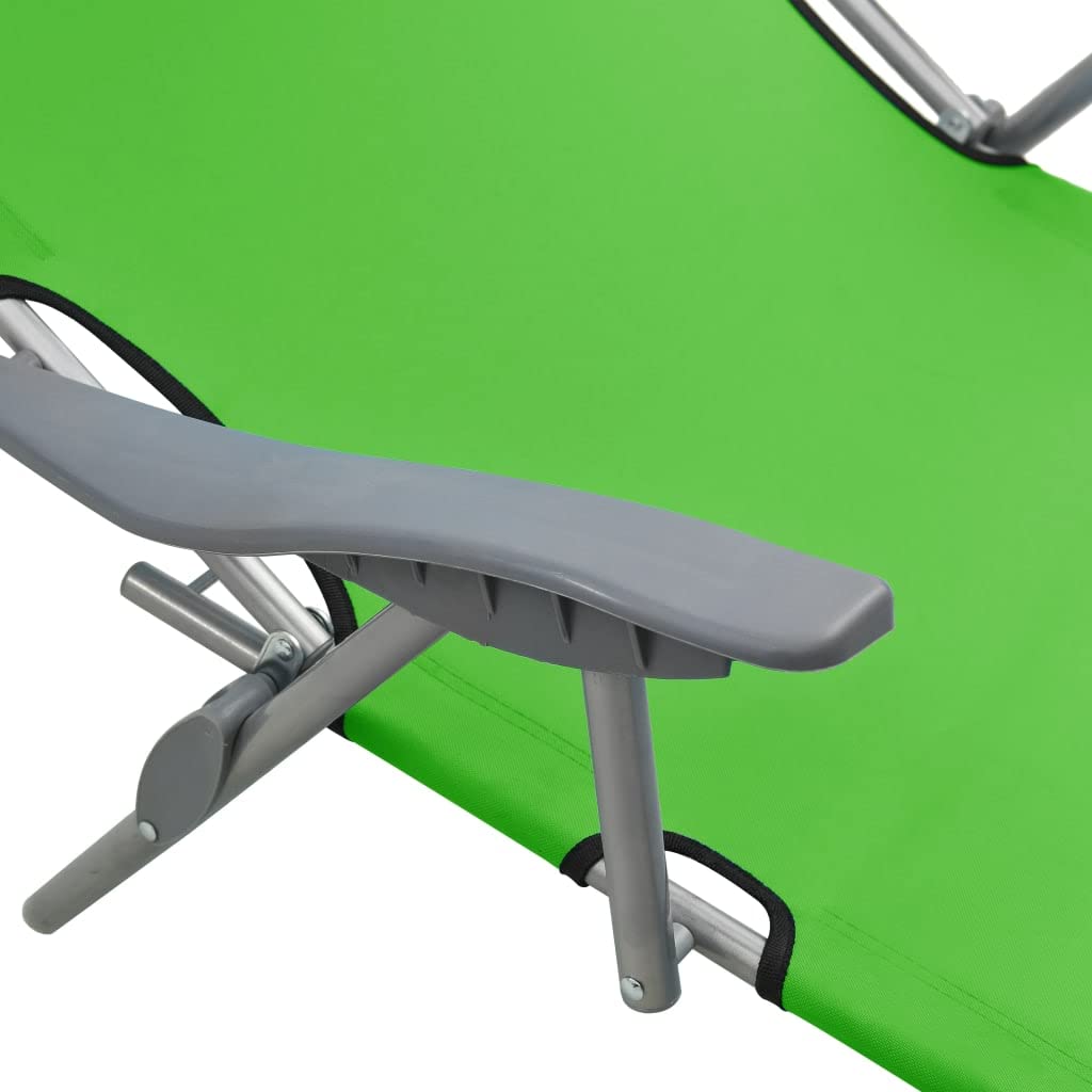 Leżak ogrodowy z regulowanym dachem przeciwsłonecznym, składany, ze stali malowanej proszkowo, zielony, 71,5 x 188 x 108,5 cm, ergonomiczny, odporny na warunki atmosferyczne, idealny na balkon