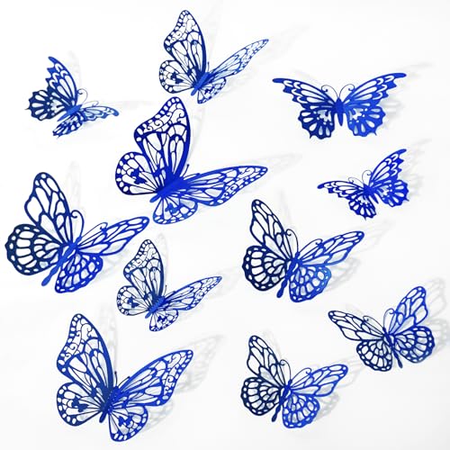 72 piezas de decoraciones de mariposas azules 3D para pared