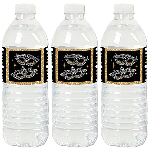 Big Dot of Happiness Masquerade - Venetian Mask Party Water Bottle Sticker Labels - Set of 20