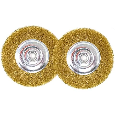 6-Inch Wire Wheel Brush Set for Bench Grinder, Brass Coated, Pack of 2 Cover
