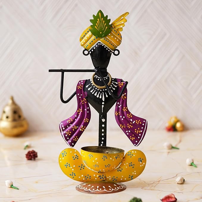 Photophore en métal Krishna multicolore de 26,4 cm pour salon et bureau