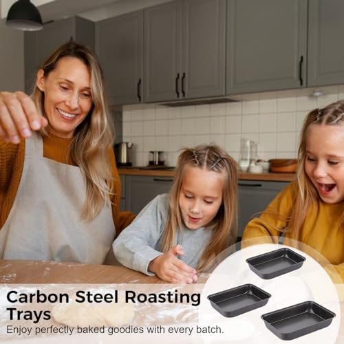 3 PCS Non-Stick Oven Baking Trays, Carbon Steel Roasting Trays, 3-Sized Deep Baking Pan Set, Stackable Home Kitchen Baking Pans, Non- Stick Bakeware Set for Meat, Bread, Cookies - Image 6