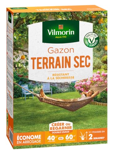 Vilmorin 4460514 Gazon Terrain Sec, Vert, 1 kg