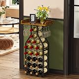 X-cosrack Wine Rack Freestanding Floor, Wine Storage Rack Mini Bar Table with Tabletop, Glass Holder Wine Bottle Display Stand Liquor Cabinet for Home Bar Kitchen Living Room