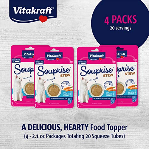 Vitakraft Souprise Stew Wet Cat Treat - Salmon and Carrot - Lickable Treat or Dry Cat Food Topper - Multi Pack of 4 - Image 2