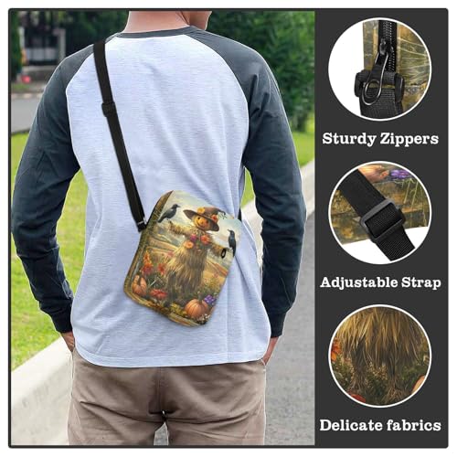 Crossbody Bag Thanksgiving Fall Scarecrow Pumpkin Farm Messenger Bag for Women Men Purse Shoulder Bag Satchel Bag with Adjustable Strap 202b63874