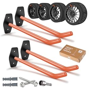 4 PCS Garage Hooks Heavy Duty Wall Mount, Tire Storage System with Anti-Slip Coating, Hang Heavy Tools for up to 88Lbs, for Bikes, Ladders, Chairs and Bulky Tools
