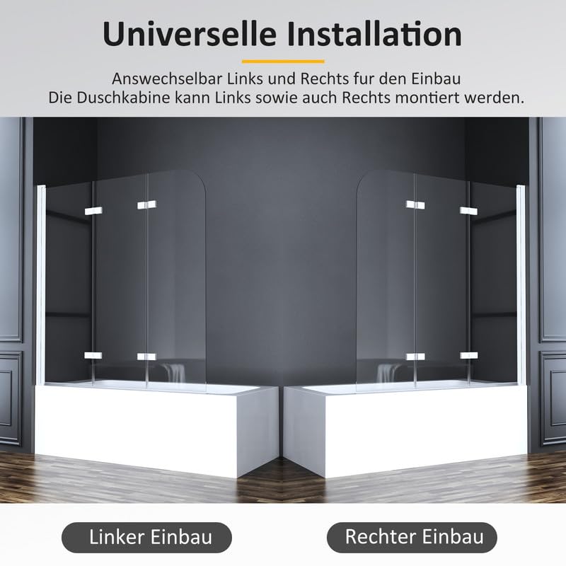 Goezes Duschwand für Badewanne 3-teilig 120x140cm Weiß Duschabtrennung, Faltbar Glas Duschtrennwand aus 6mm ESG Sicherheitsglas mit Nano beschichtung, Weiß Badewannenaufsatz Trennwand