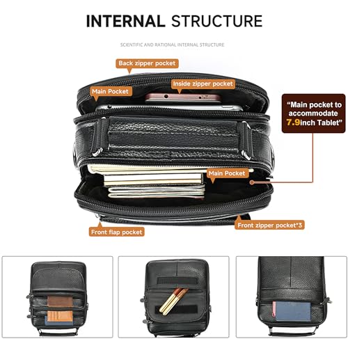 Celle phone Shoulder Bag for Men Leather, Smartphone Messenger Pouch Universal, Crossbody Mobile Phone Holster Leather Waterproof Satchel Sling Bags Handbag Cross Body Wallet Side Bag Daypack Backpack3